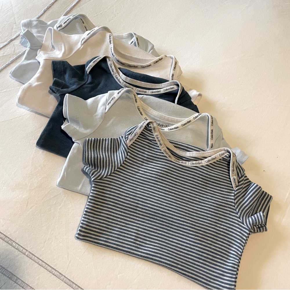 Calvin Klein Organic Cotton Baby Short Sleeve Bodysuit, 5-piece, Blue, 0-3M
